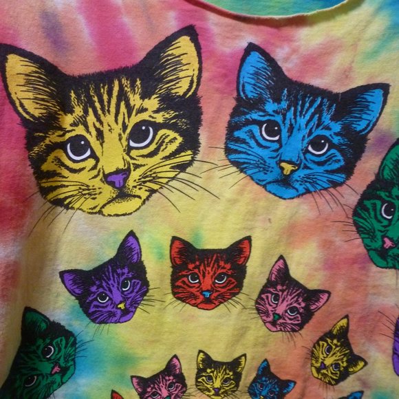cute - Attention CAT LOVERS - Nice Tie Die Sleeveless Tee size M-L - Picture 9 of 11